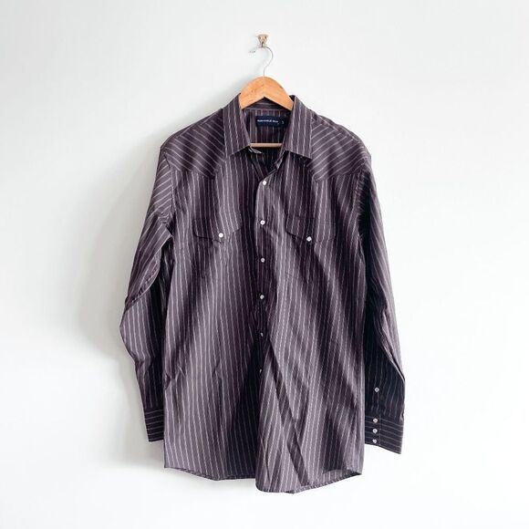Panhandle Slim Mens Vintage Pinstripe Long Sleeve Snap Up Shirt Brown Large Tall - Picture 1 of 9